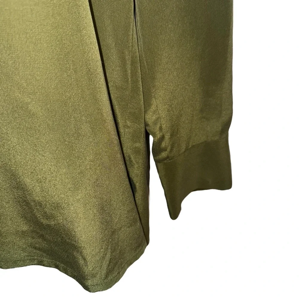 MADEWELL Olive Green Silk Lace Up Long Sleeve Monroe Blouse EUC Size Small - Picture 5 of 7